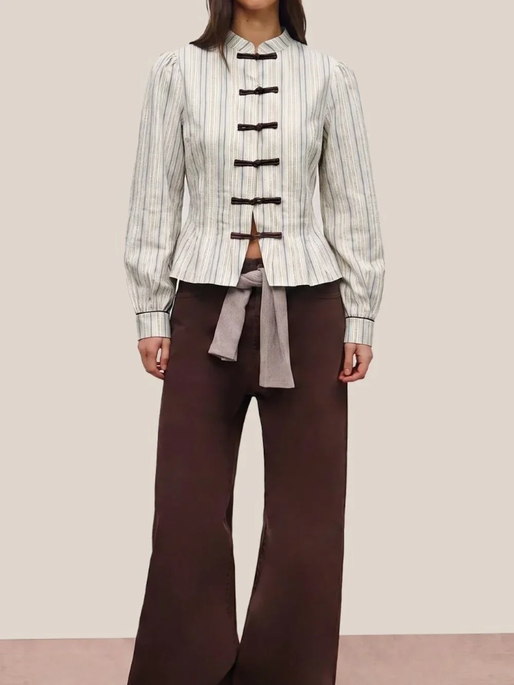 Baby Blue Casual Women's Striped Tailored Jacket
